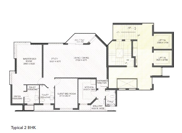Floor plan of 2 BHK 1461 Sq. Ft. Apartment in Jaypee Green The Star Court, Greater Noida