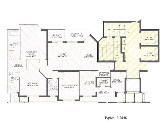 Floor plan of 3 BHK 2287 Sq. Ft. Apartment in Jaypee Green The Star Court, Greater Noida