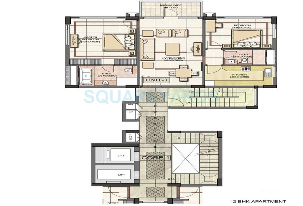 Floor plan of 2 BHK 1604 Sq. Ft. Apartment in Jaypee Greens Jade Apartment, Greater Noida
