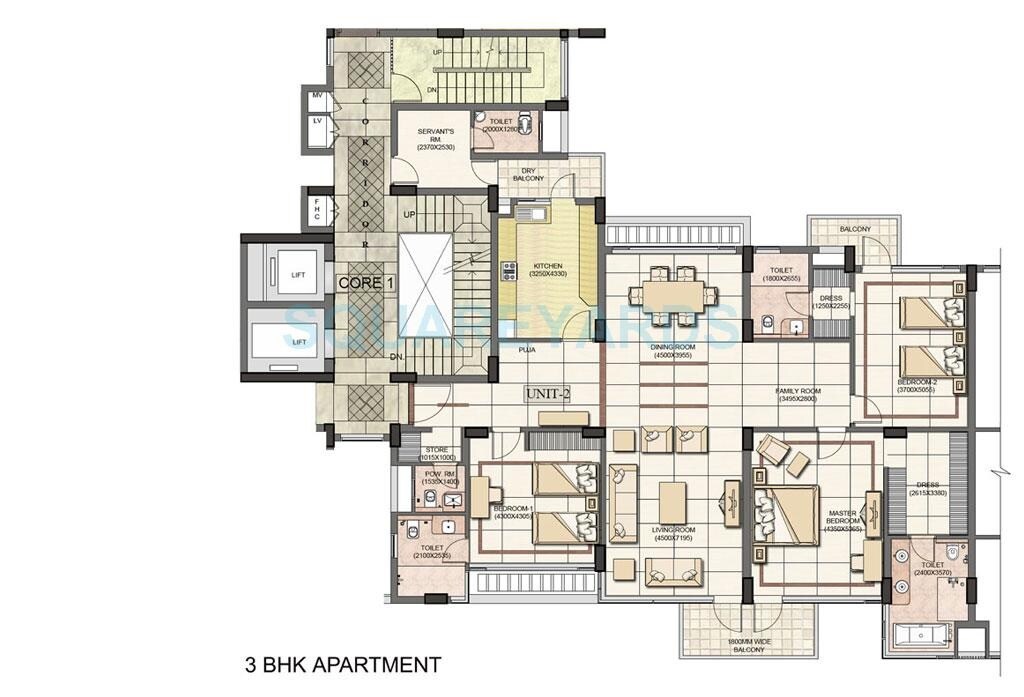 Floor plan of 3 BHK 3250 Sq. Ft. Apartment in Jaypee Greens Jade Apartment, Greater Noida