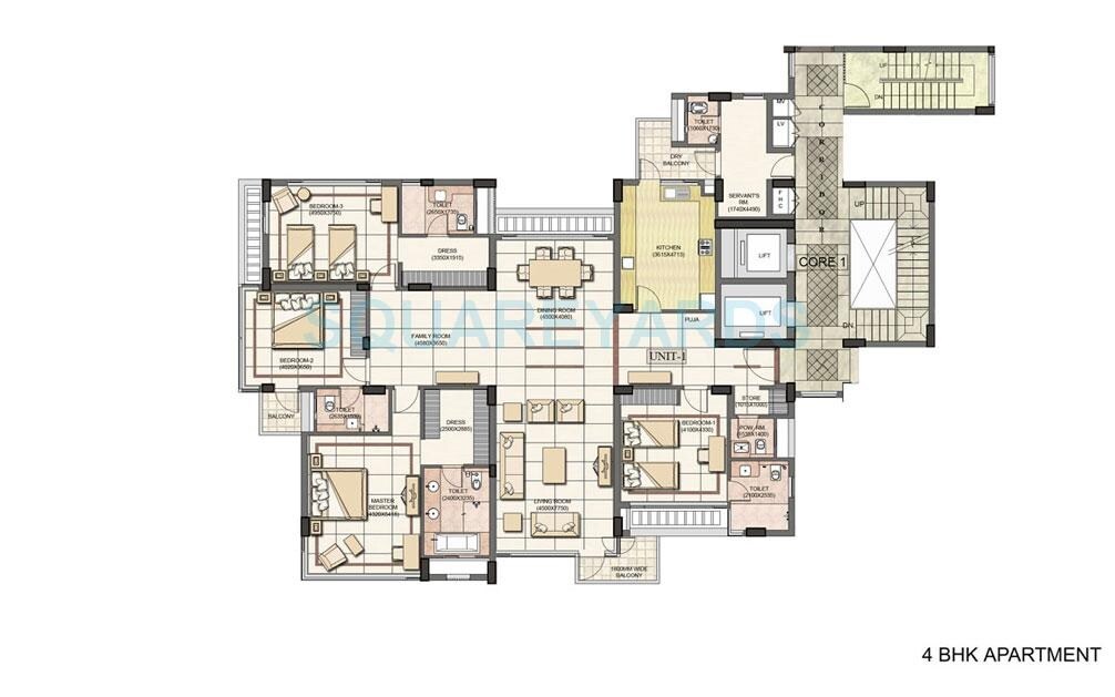 Floor plan of 4 BHK 3923 Sq. Ft. Apartment in Jaypee Greens Jade Apartment, Greater Noida