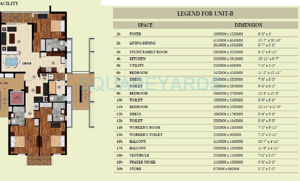 Floor plan of 3 BHK 2280 Sq. Ft. Apartment in Jaypee Greens Pavilion Court Royale, Greater Noida
