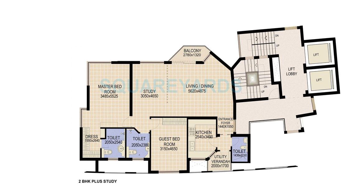 Floor plan of 2 BHK 1698 Sq. Ft. Apartment in Jaypee Greens Star Court, Greater Noida