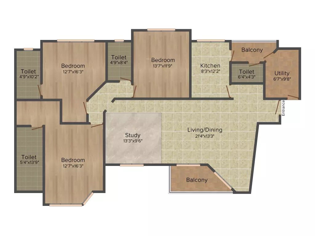 Floor plan of 3 BHK 2114 Sq. Ft. Apartment in Jaypee Greens Star Court, Greater Noida