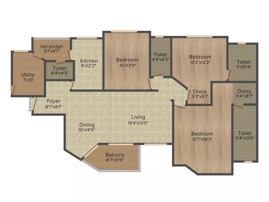 Floor plan of 3 BHK 2300 Sq. Ft. Apartment in Jaypee Greens Star Court, Greater Noida