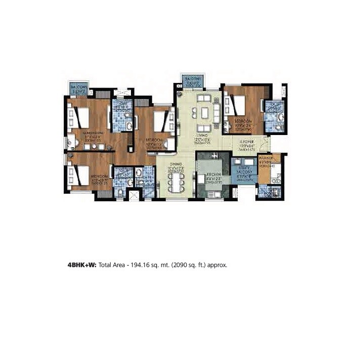 Floor plan of 4 BHK 2090 Sq. Ft. Apartment in Jaypee Sports City The Kove, Greater Noida
