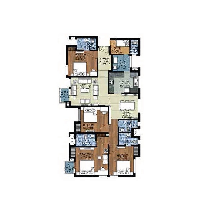 Floor plan of 4 BHK 2990 Sq. Ft. Apartment in Jaypee Sports City The Kove, Greater Noida