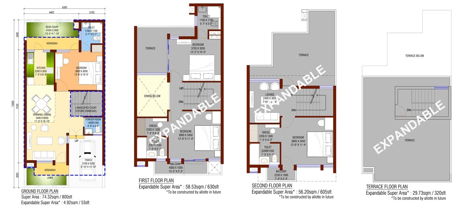 Floor plan of 4 BHK 2355 Sq. Ft. Villa in Jaypee Sports City, Greater Noida