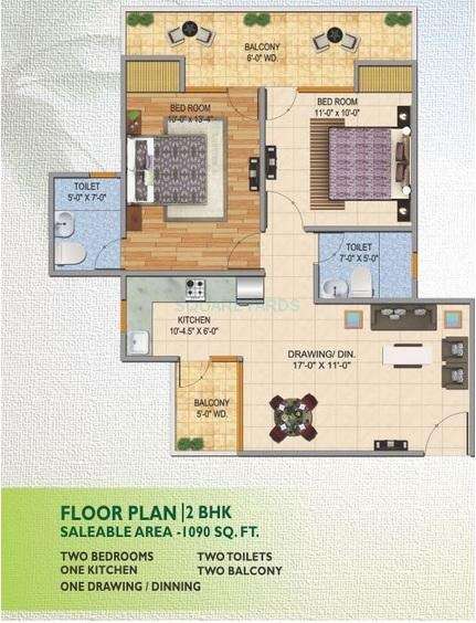 2 BHK 1090 Sq. Ft. Apartment in JKG Palm Court