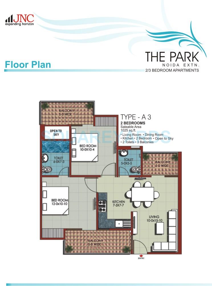 Floor plan of 2 BHK 1025 Sq. Ft. Apartment in JNC The Park, Greater Noida