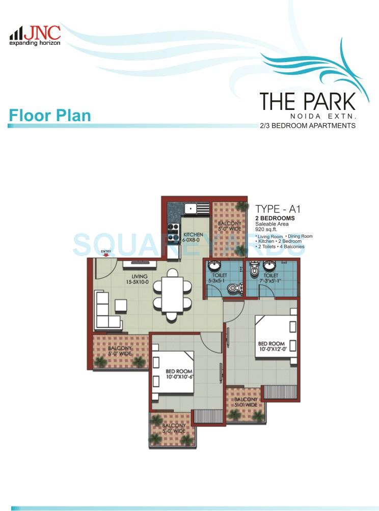 Floor plan of 2 BHK 920 Sq. Ft. Apartment in JNC The Park, Greater Noida