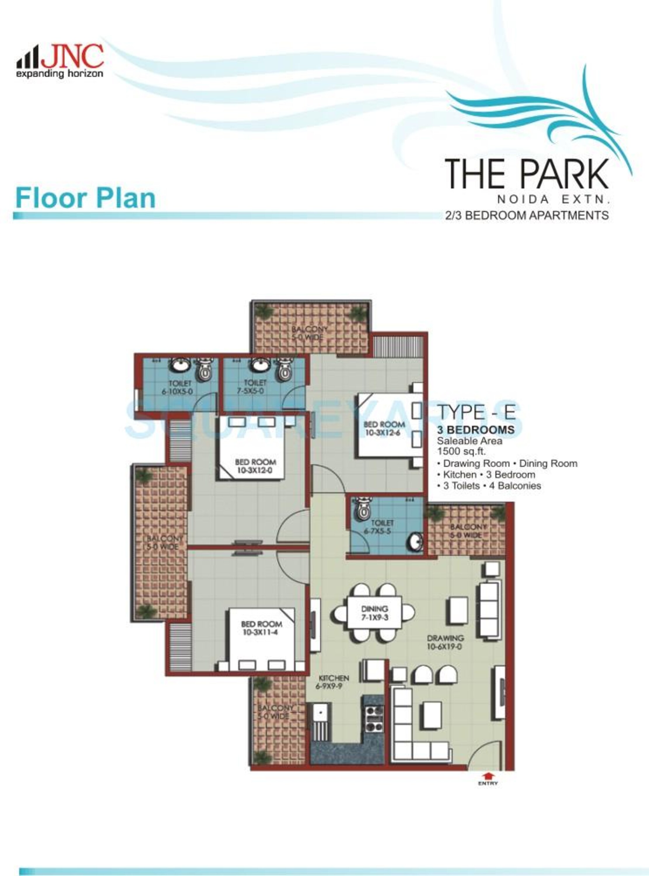 jnc the park apartment 3bhk 1500sqft 1