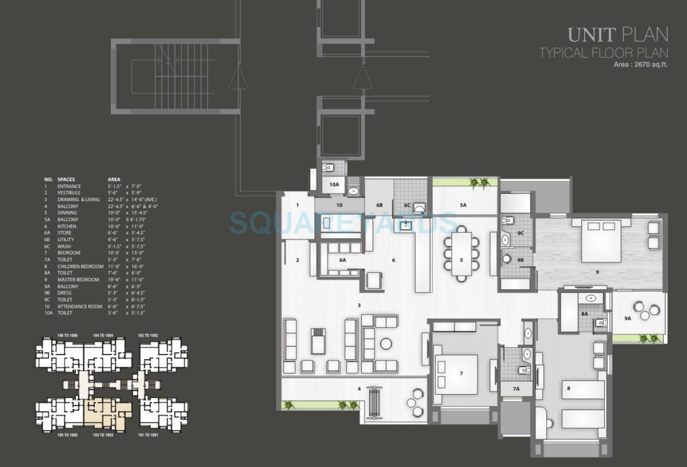 Floor plan of 3 BHK 2670 Sq. Ft. Apartment in Kamrup Durva Greens, Greater Noida