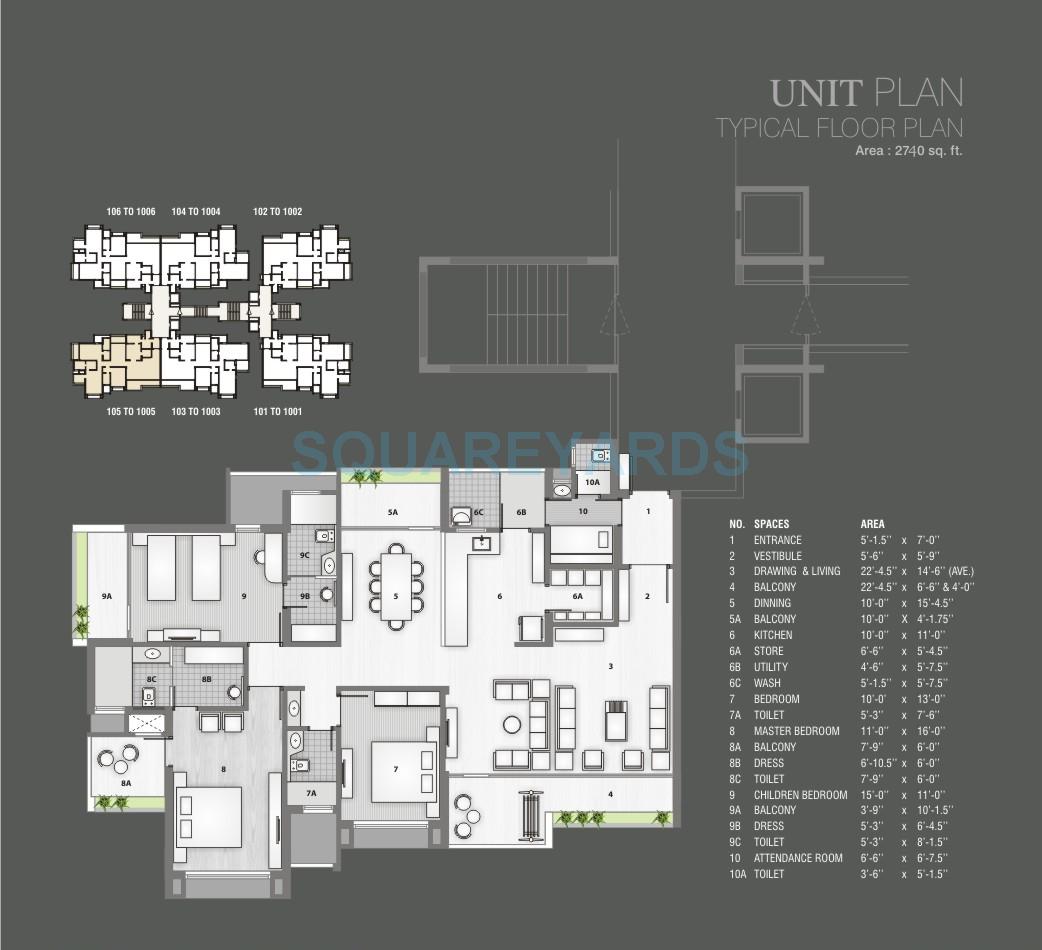 Floor plan of 3 BHK 2740 Sq. Ft. Apartment in Kamrup Durva Greens, Greater Noida