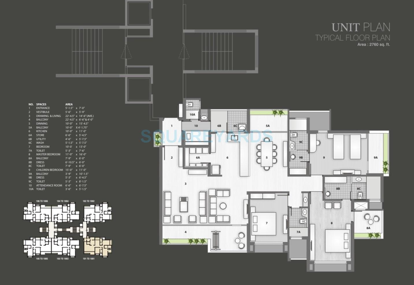 Floor plan of 3 BHK 2760 Sq. Ft. Apartment in Kamrup Durva Greens, Greater Noida