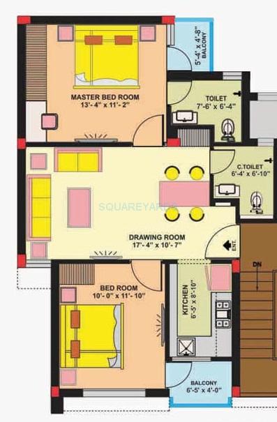 Floor plan of 2 BHK 945 Sq. Ft. Apartment in KCC Engineer Enclave, Greater Noida