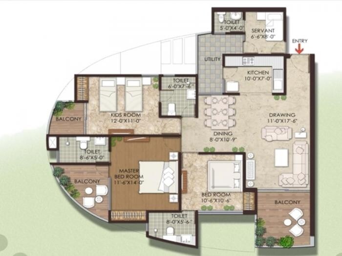 Floor plan of 3 BHK 1892 Sq. Ft. Apartment in Krishna Aprameya Premium Residential Towers, Greater Noida