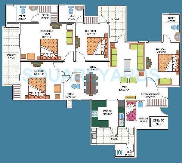 Floor plan of 4 BHK 2065 Sq. Ft. Apartment in La Residentia, Greater Noida
