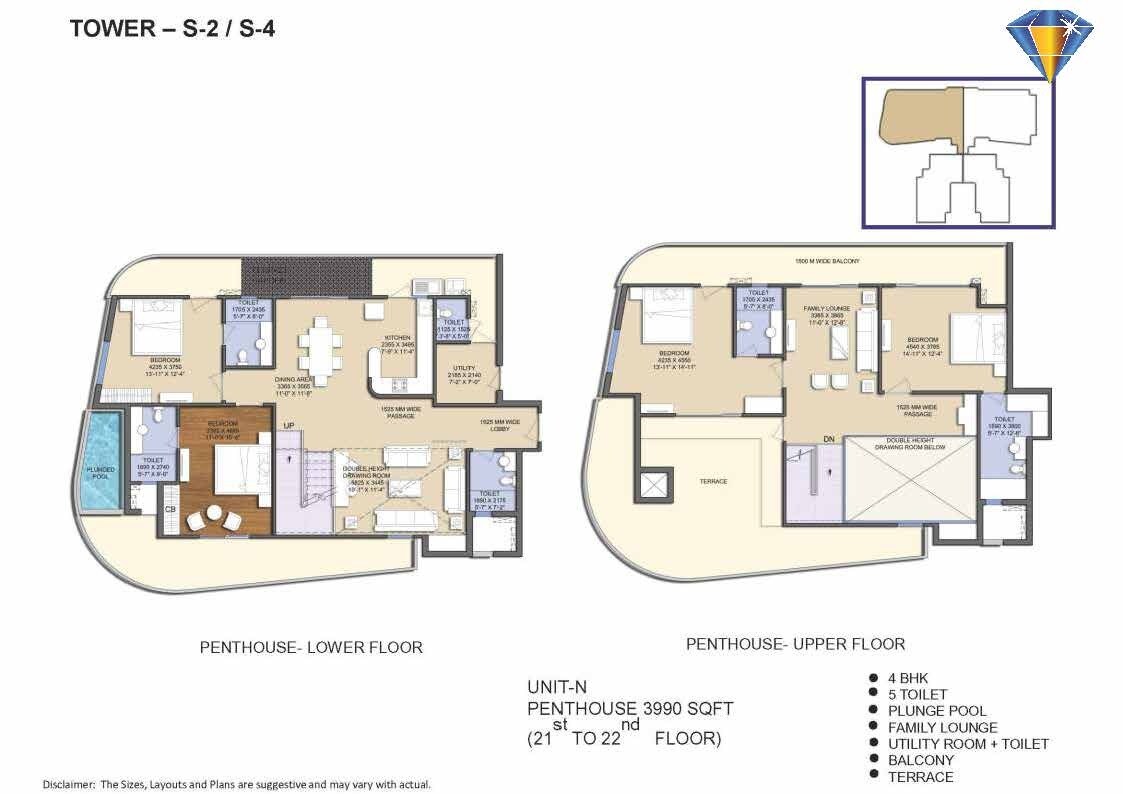 Floor plan of 4 BHK 3990 Sq. Ft. Penthouse in Le Solitairian City, Greater Noida