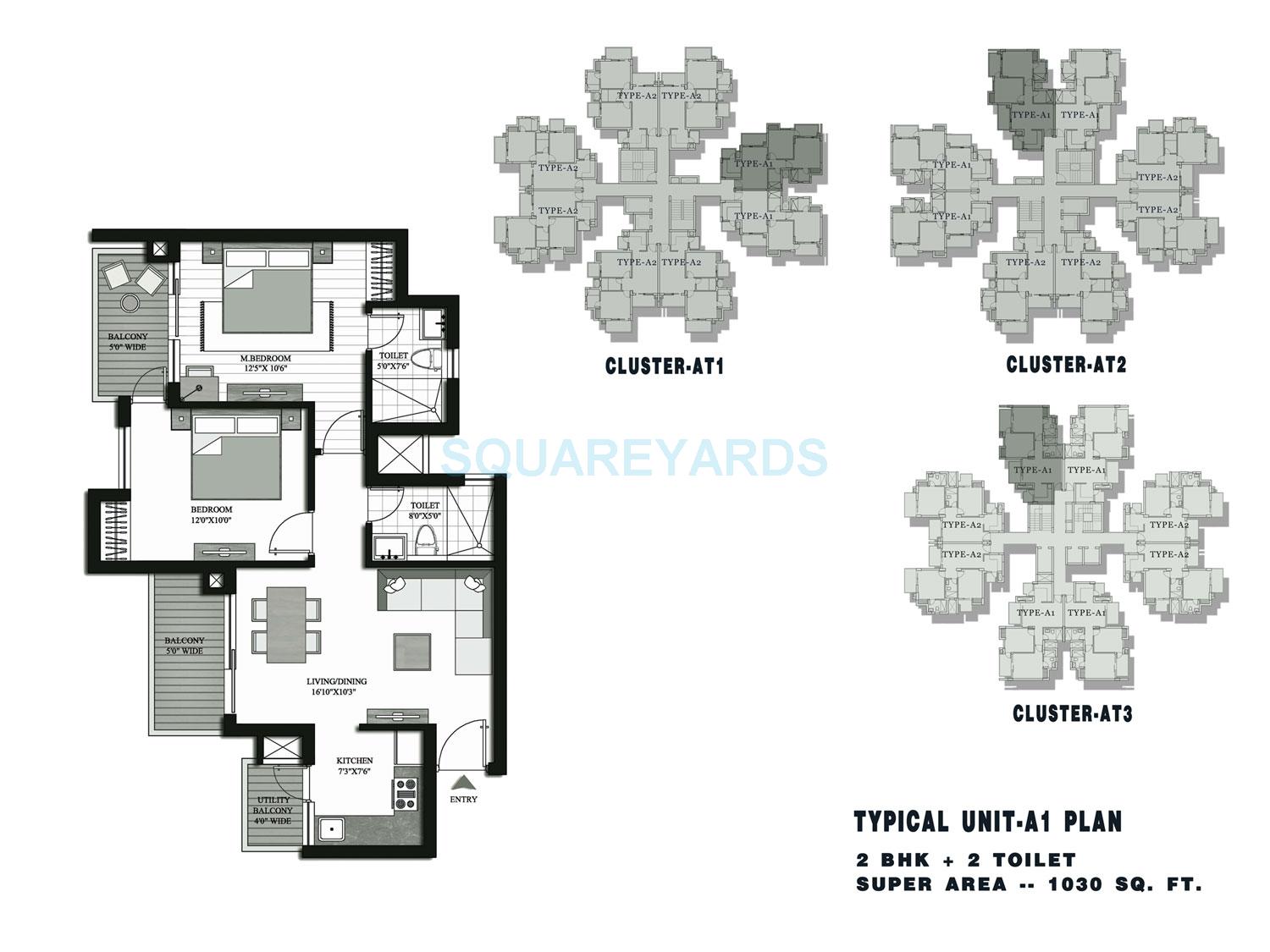 Floor plan of 2 BHK 1030 Sq. Ft. Apartment in Lotus Parkscape, Greater Noida
