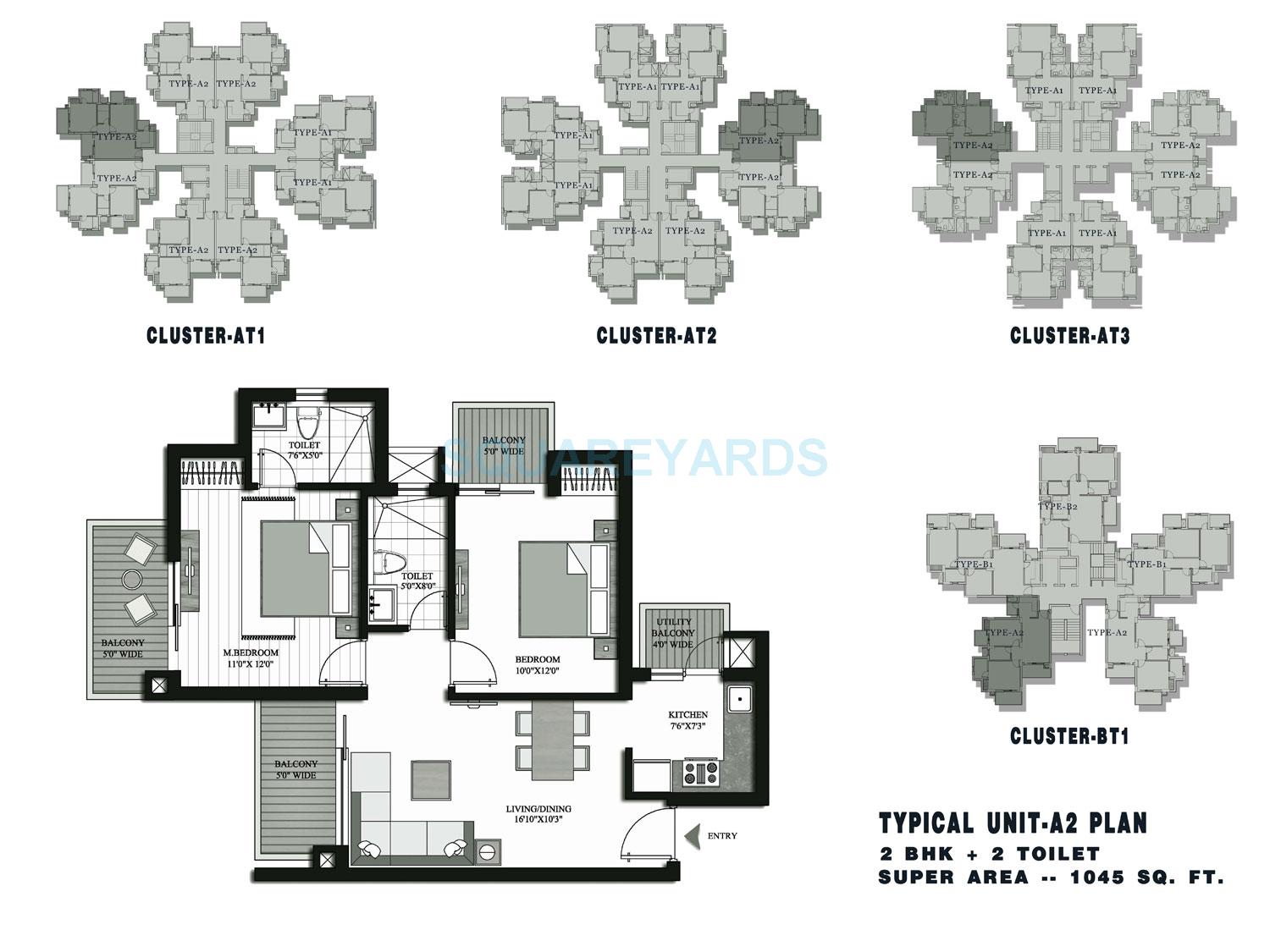 Floor plan of 2 BHK 1045 Sq. Ft. Apartment in Lotus Parkscape, Greater Noida