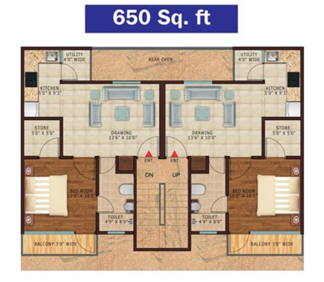 Floor plan of 1 BHK 650 Sq. Ft. Villa in Lotus Villas, Greater Noida