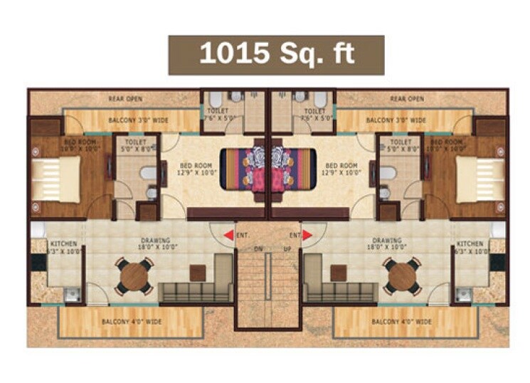 Floor plan of 2 BHK 1015 Sq. Ft. Villa in Lotus Villas, Greater Noida