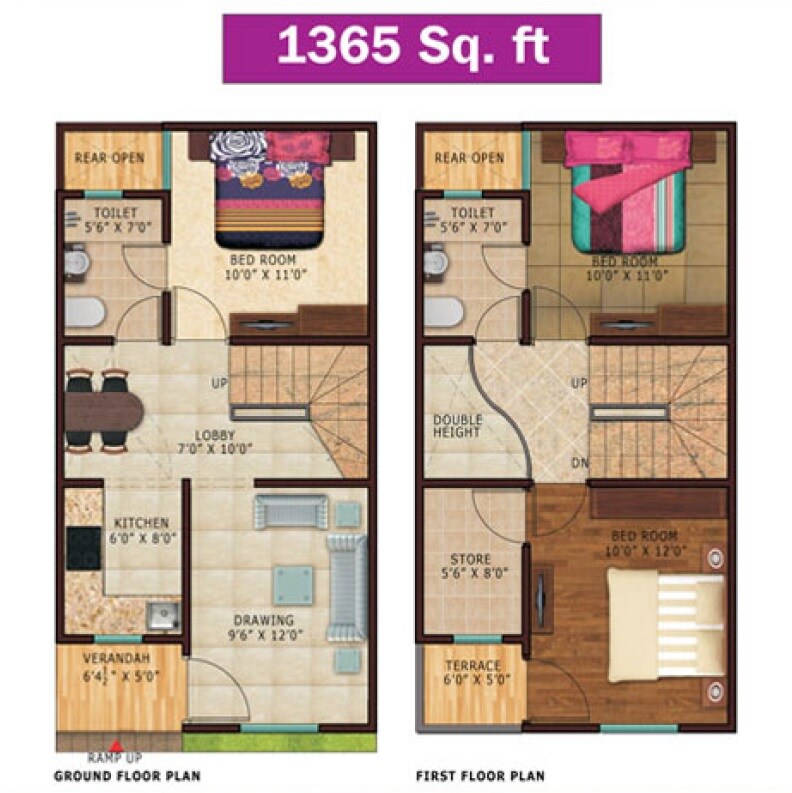 Floor plan of 3 BHK 1365 Sq. Ft. Villa in Lotus Villas, Greater Noida