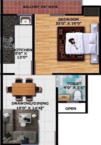 Floor plan of 1 BHK 550 Sq. Ft. Apartment in Lucky The Palm Valley, Greater Noida
