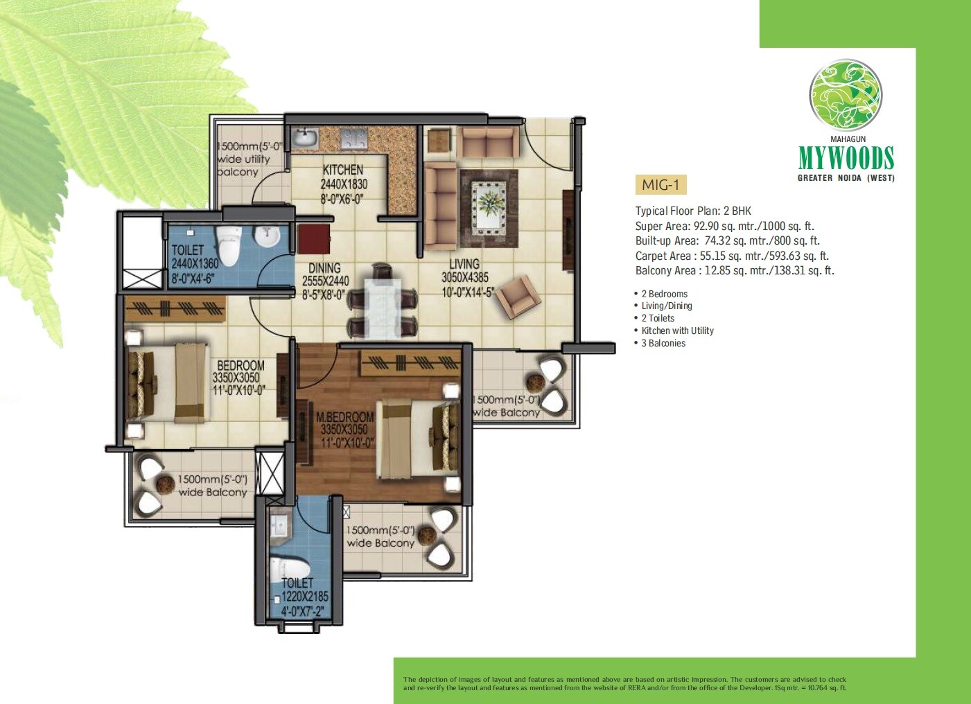 2 BHK 1000 Sq. Ft. Apartment