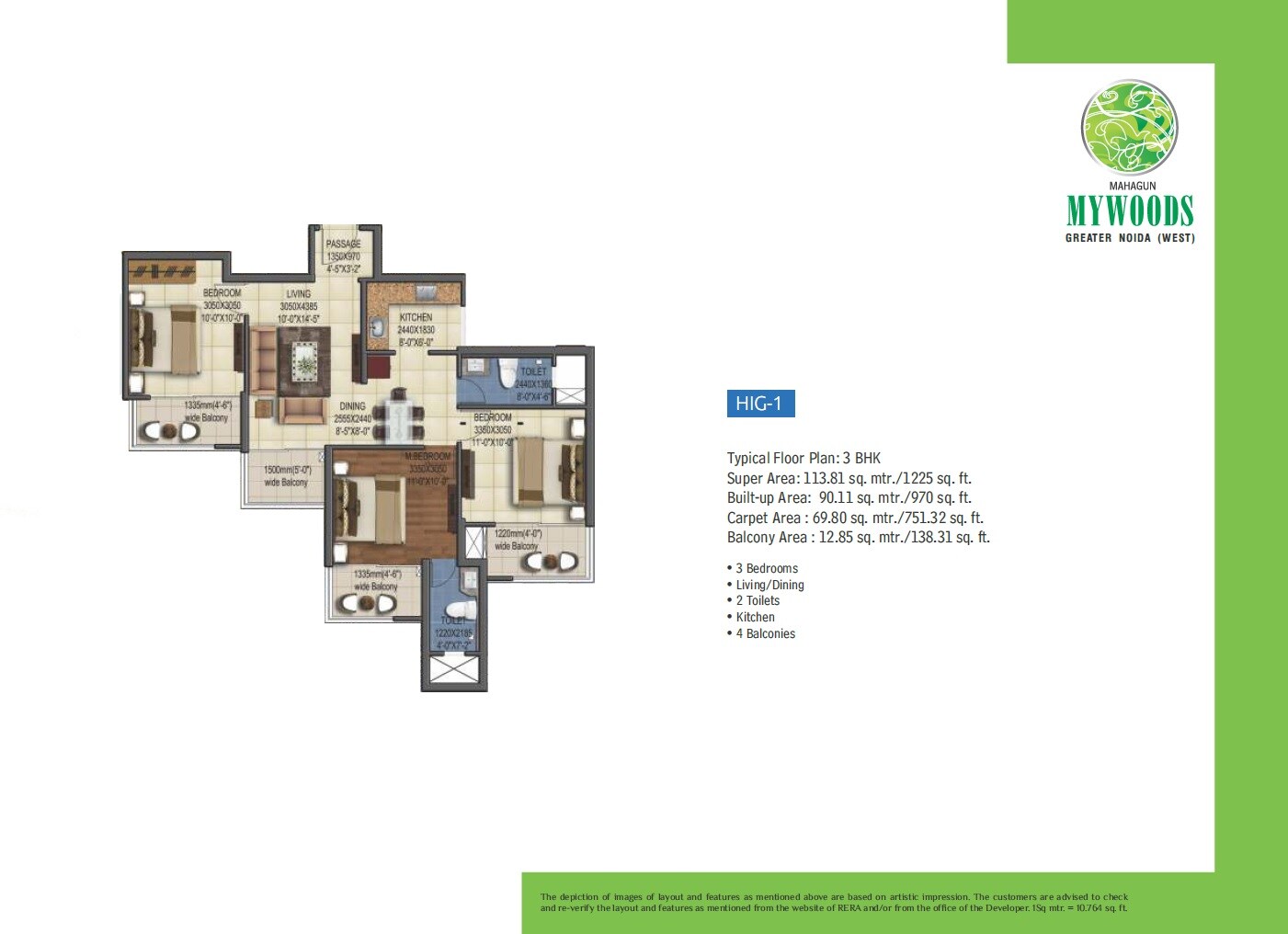 3 BHK 1225 Sq. Ft. Apartment