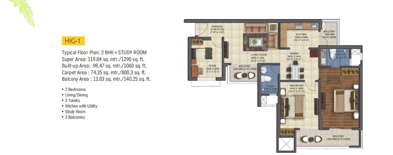 2 BHK 1290 Sq. Ft. Apartment