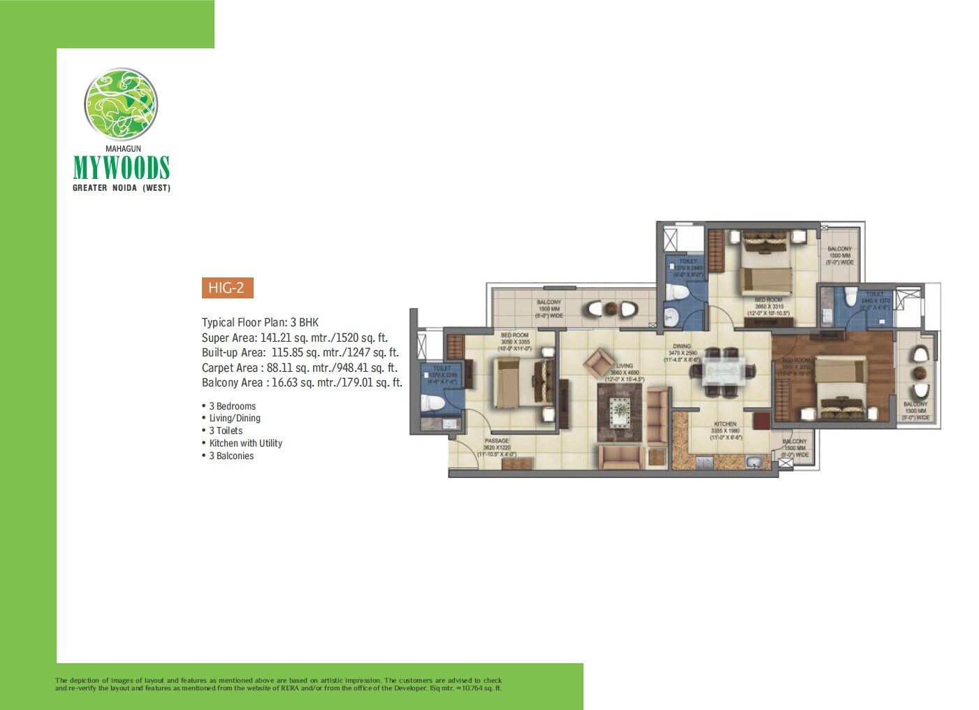 3 BHK 1520 Sq. Ft. Apartment