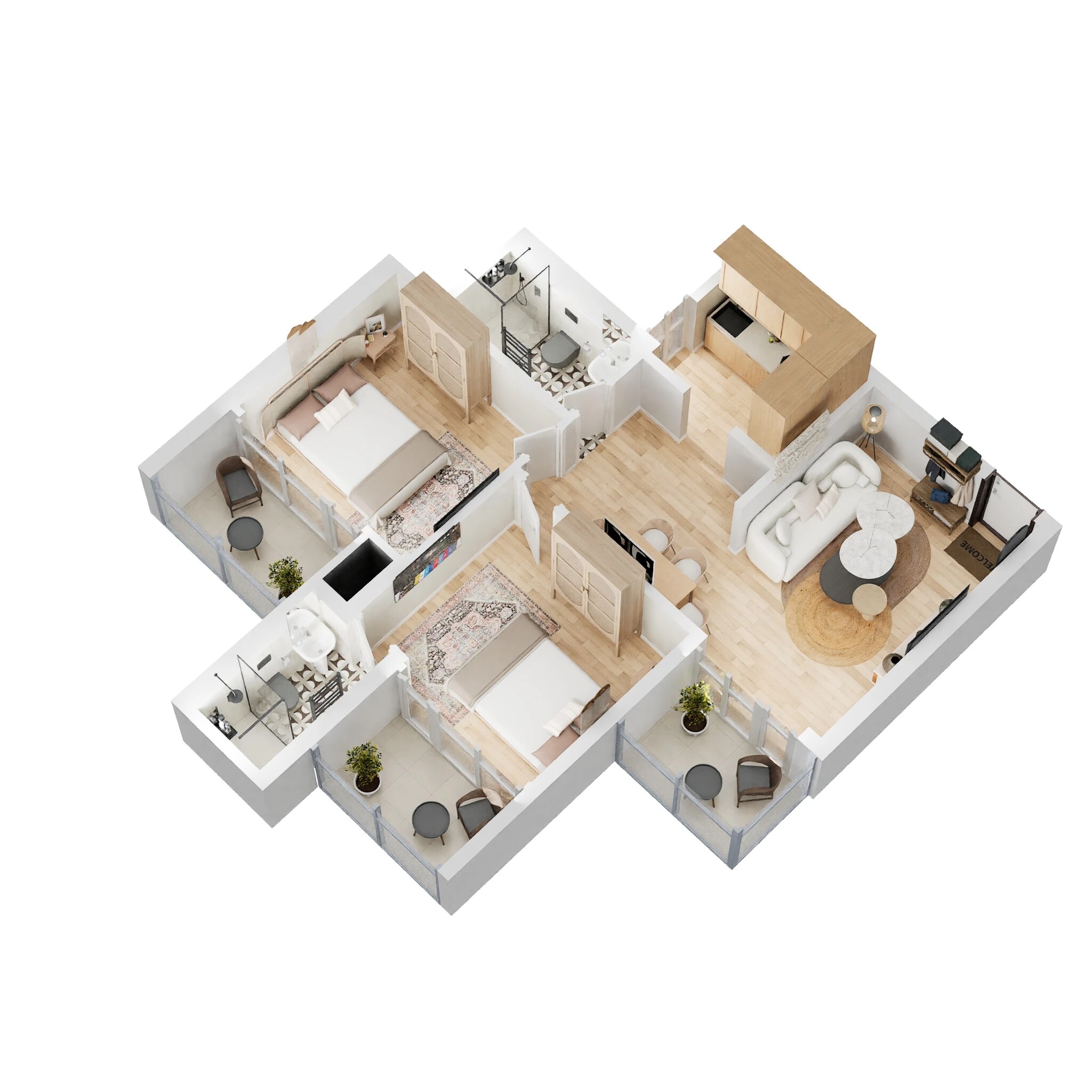 Floor plan of 2 BHK 960 Sq. Ft. Apartment in Mahagun Mywoods III, Greater Noida