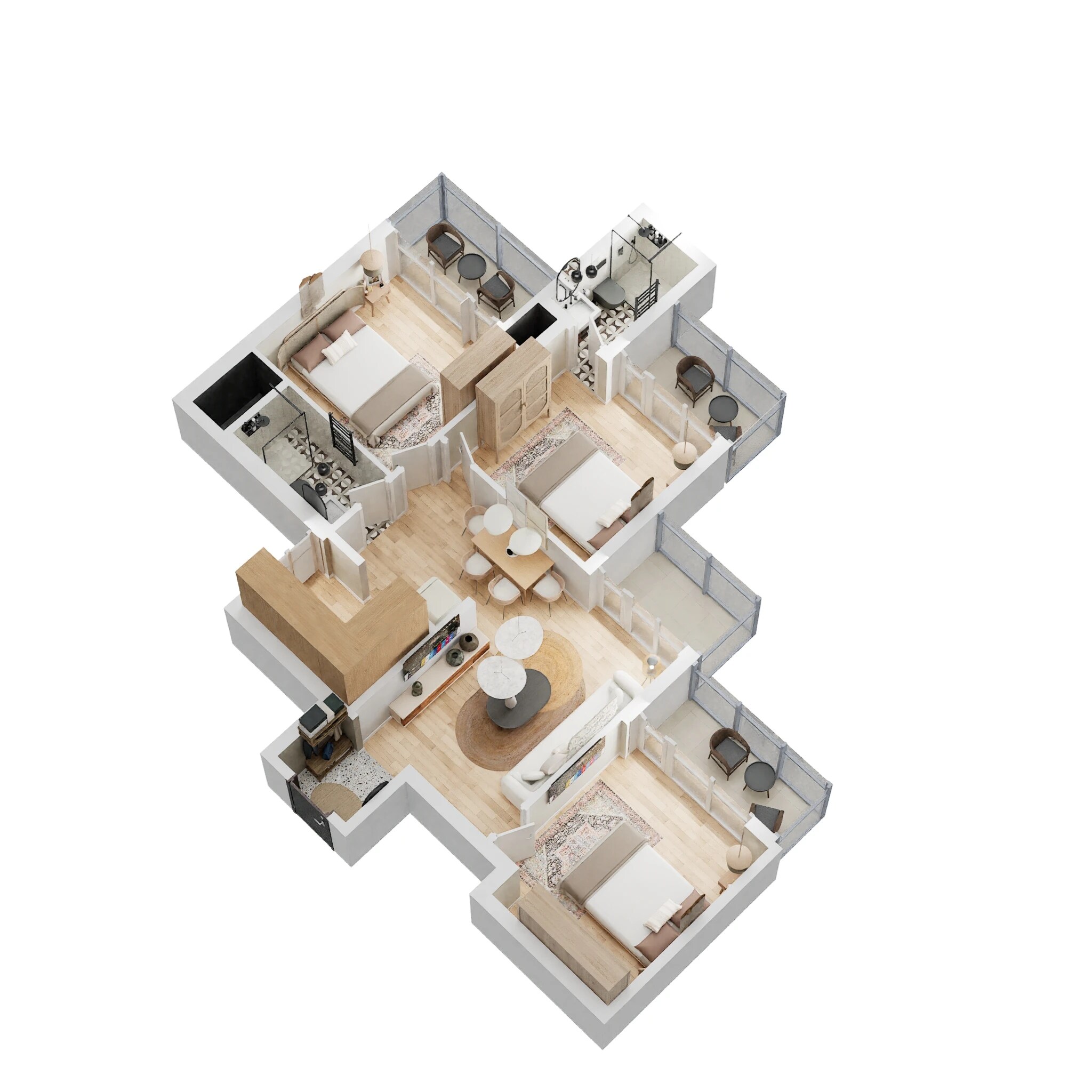 Floor plan of 3 BHK 1225 Sq. Ft. Apartment in Mahagun Mywoods III, Greater Noida