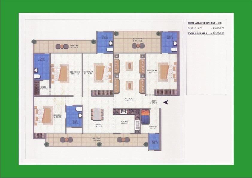 Floor plan of 4 BHK 2850 Sq. Ft. Apartment in Mascot Soho Sports City, Greater Noida