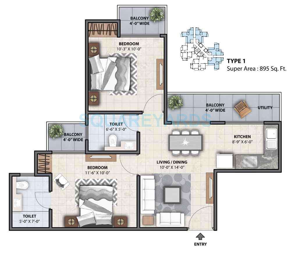 2 BHK 895 Sq. Ft. Apartment in Miglani Supercity Myfair Residency