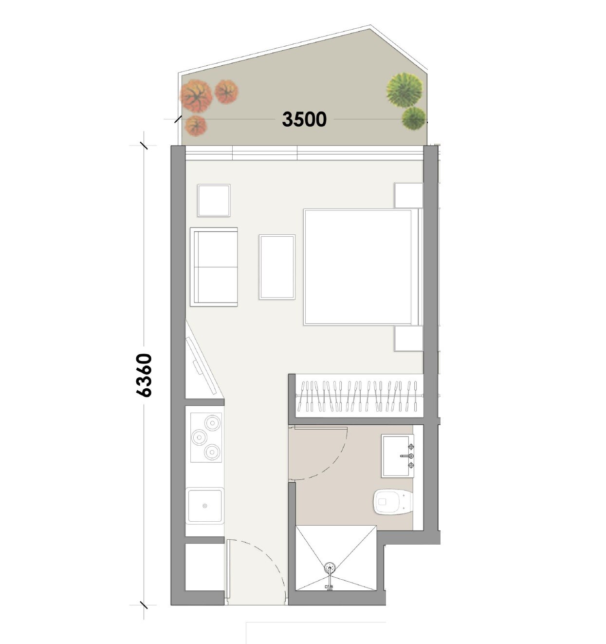 Floor plan of 450 Sq. Ft. Studio in Migsun Alpha Central, Greater Noida