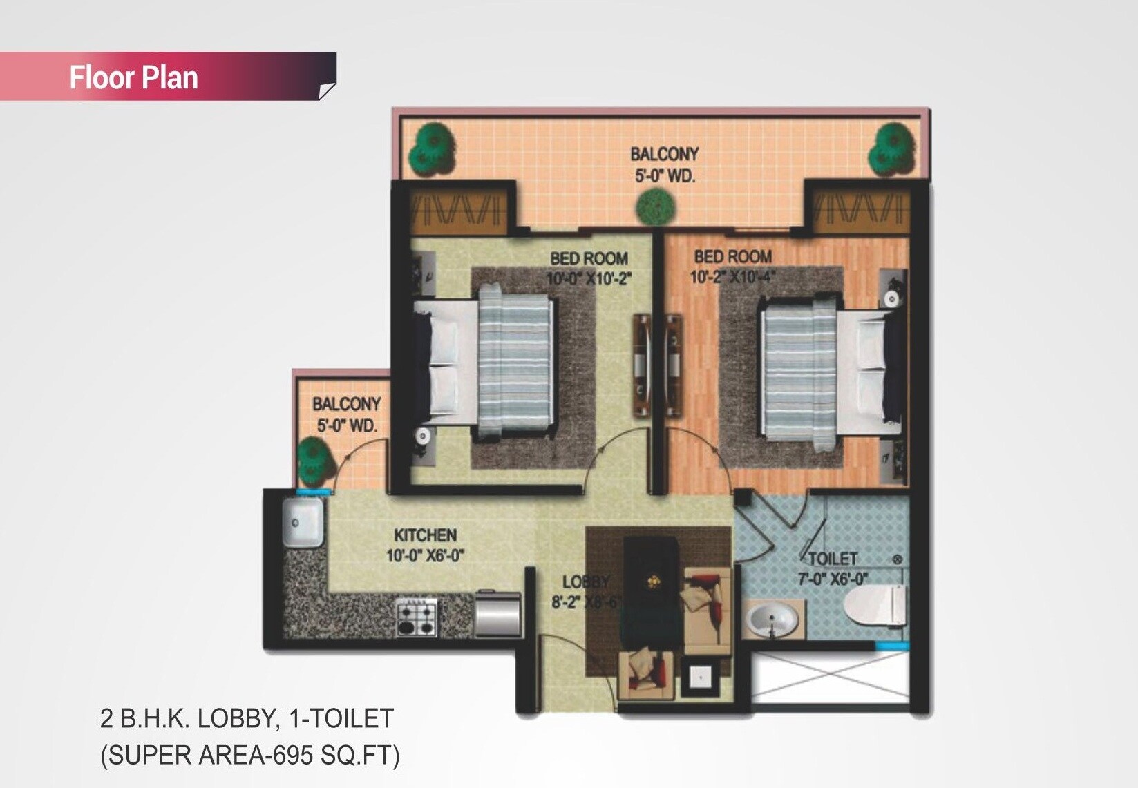 Floor plan of 2 BHK 695 Sq. Ft. Apartment in MIgsun Mannat, Greater Noida