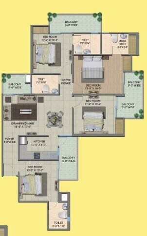 Floor plan of 4 BHK 1595 Sq. Ft. Apartment in Migsun Twiinz, Greater Noida