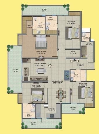 Floor plan of 4 BHK 2134 Sq. Ft. Apartment in Migsun Twiinz, Greater Noida