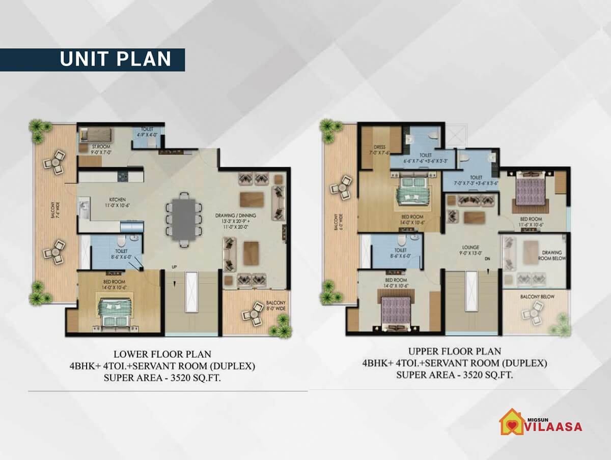 Floor plan of 4 BHK 3520 Sq. Ft. Apartment in Migsun Vilaasa, Greater Noida
