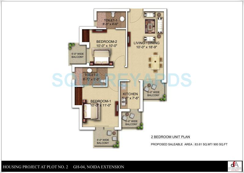 2 BHK 900 Sq. Ft. Apartment