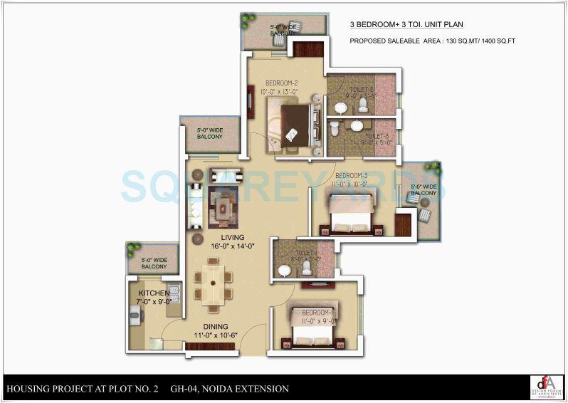 3 BHK 1400 Sq. Ft. Apartment