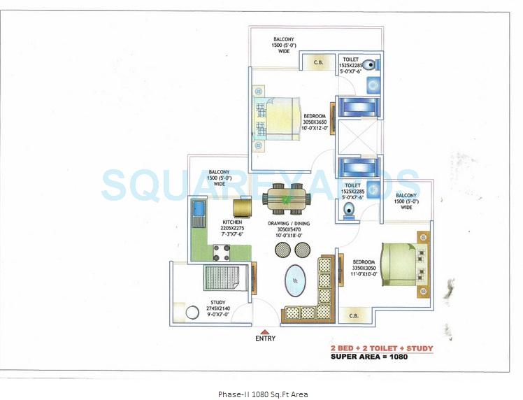 Floor plan of 2 BHK 1080 Sq. Ft. Apartment in Morpheus Pratiksha, Greater Noida