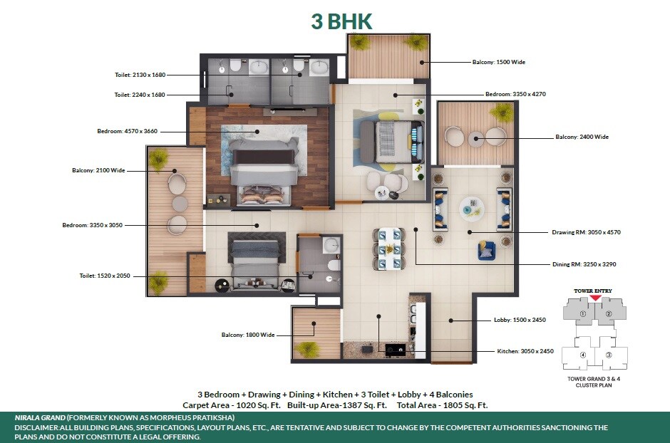 3 BHK 1805 Sq. Ft. Apartment