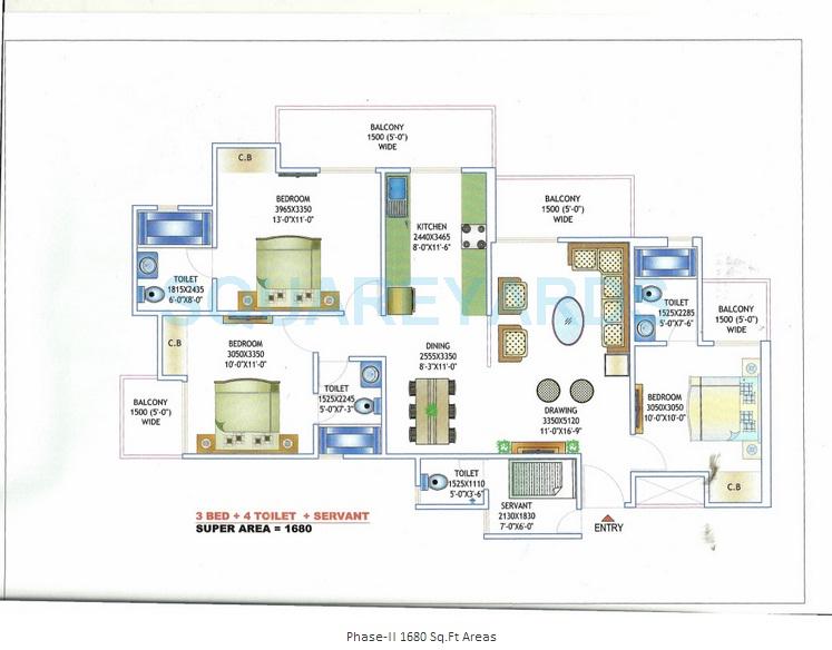Floor plan of 3 BHK 1630 Sq. Ft. Apartment in Morpheus Pratiksha, Greater Noida
