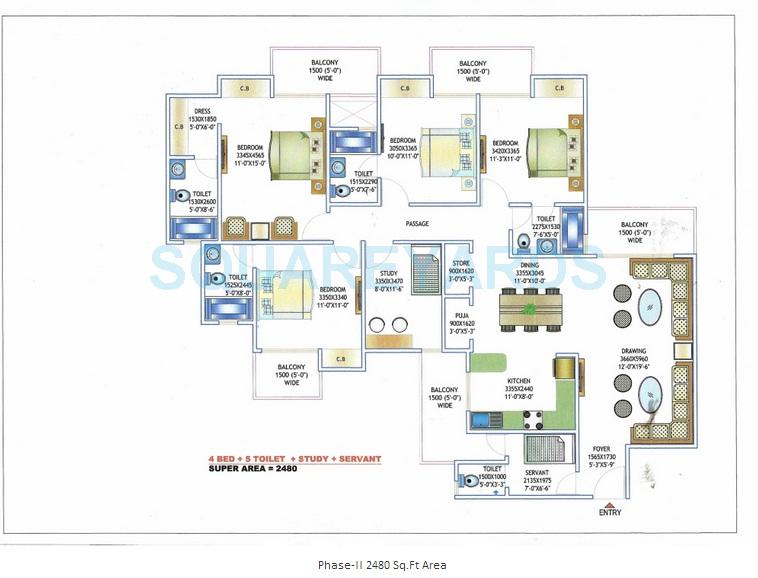 Floor plan of 4 BHK 2480 Sq. Ft. Apartment in Morpheus Pratiksha, Greater Noida