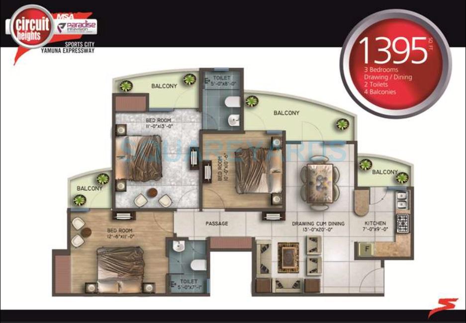 3 BHK 1395 Sq. Ft. Apartment