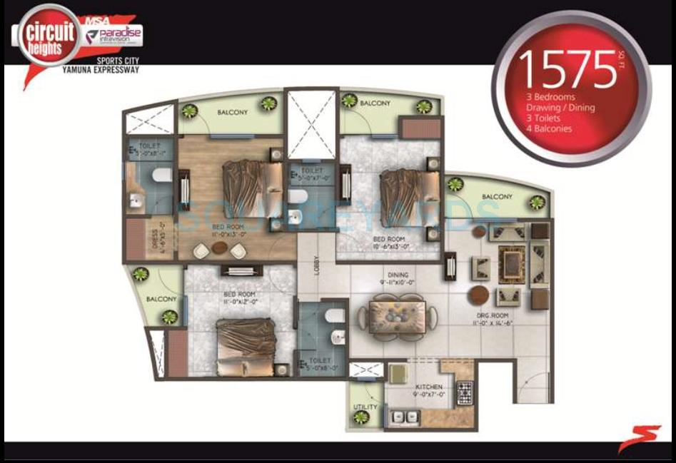 3 BHK 1575 Sq. Ft. Apartment